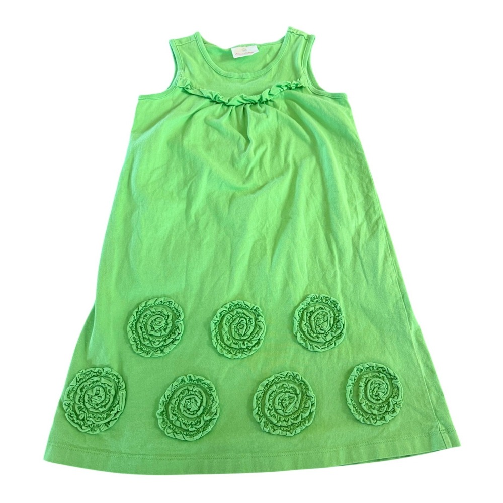 Hanna Andersson Rosette Dress Kids 120 US‎ 6-7 Green Cotton Sleeveless Ruffle
